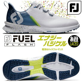 FOOTJOY FJ FUEL FLASH LACED MEN'S GOLF SHOES フットジョイ フューエル フラッシュ レースアップ(ひも靴) メンズ ゴルフシューズ ホワイト/ブルー(55429) ウィズ/W(3E相当) サイズ(24.5cm～27.5cm) 防水/スパイクレスシューズ [日本正規品] [2024春夏モデル]