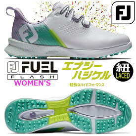 FOOTJOY FJ FUEL FLASH LACED WOMEN'S GOLF SHOES フットジョイ フューエル フラッシュ レースアップ(ひも靴) レディース ゴルフシューズ ホワイト/グリーン(90684) ウィズ/W(3E相当) サイズ(22.5cm～25cm) 防水/スパイクレスシューズ [日本正規品] [2024春夏モデル]