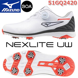 MIZUNO ミズノ ネクスライト UW ボア メンズ ゴルフシューズ 51GQ2420 NEXLITE UW BOA MEN'S GOLF SHOES 4+1E F相当/24.5〜27.0、28.0、29.0cm 91:ホワイト×ブラック 幅広 軽量設計 防水 ソフトスパイク シューズ