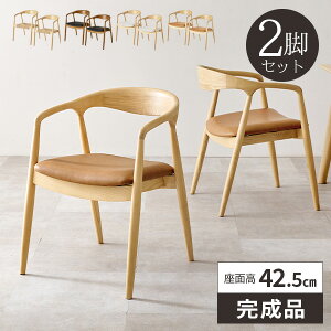 【レビュー特典付き】ダイニングチェア 2脚セット 椅子 完成品 食卓椅子 北欧 いす おしゃれ 木製 ダイニングチェアー 木目 約座面高43cm 肘付き ダイニング椅子 ナチュラル イス 2脚 リビン