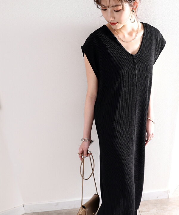 楽天市場 送料無料 レディース ワンピース ロング きれいめ トップス 着痩せ ノースリーブ 大きいサイズ 小さいサイズ ハイブリット サイドスリット Vネック ランダムクレープ 吸水速乾 Uvカット セットアップ モカ ベージュ 黒 S M L Xl 春 夏 22ss クラシカルエルフ