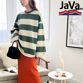 《java ジャバコラボ》 送料無料 トップス tシャツ レディース カットソー 綿100％ ワイド ボーダー big シルエット ロンティー 空紡糸 長袖 ビッグシルエット 大きいサイズ ユニセックス 秋 冬 2023aw クラシカルエルフ jv0970001