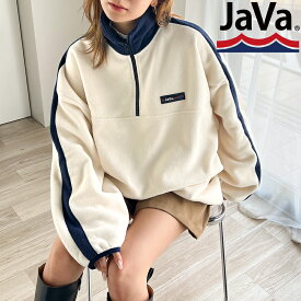《javaジャバコラボ》 トップス スウェット レディース レトロ ラバーロゴ 軽量 フリース ハーフジップ プルオーバー 男女兼用 ユニセックス メンズ アウトドア 大きいサイズ 秋 冬 クラシカルエルフ jv1050088