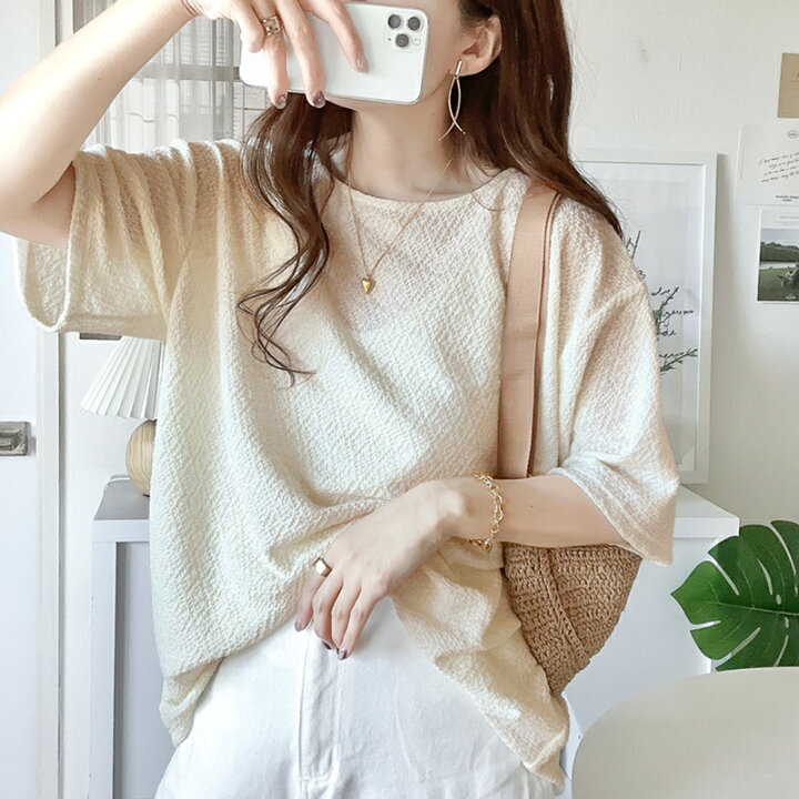 楽天市場】送料無料 トップス Tシャツ レディース 伸縮性 ぽこぽこ  