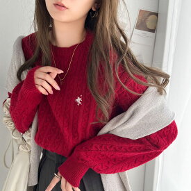 【 クラシカルエルフ classical elf 】 トップス ニット レディース ケーブル セーター 胸刺繍 ワンポイント プルオーバー トラッド プレッピーライク ベーシック ケーブル編み 大きいサイズ 秋 冬 クラシカルエルフ ce1050238