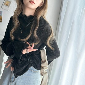 【 クラシカルエルフ classical elf 】 トップス プリーツ レディース カットソー キャンディースリーブ メロー プリーツ ハイネック フリル 光沢感 重ね着 無地 きれいめ タートルネック 長袖 インナー 暖か 防寒 春 秋 冬 クラシカルエルフ ce1110087