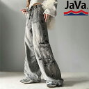 《javaジャバコラボ》 ボトムス パンツ レディース 裾 ドロスト デザイン ヴィンテージ 加工 ストワイド デニム ジーンズ ウエスト 紐 調節可能 ゆるっと オーバーサイズ 大きいサイズ 秋 冬 クラシカルエルフ jv0900010