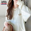 【今ならまとめ買い3点以上で5％OFF】 《java ジャバコラボ》 トップス スウェット レディース ワンポイント 胸 刺繍 裏起毛 ラグラン プルオーバー マフポケット ビッグシルエット ロングシーズン 大きいサイズ 秋 冬 クラシカルエルフ jv1260198