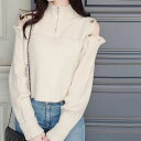 【今ならまとめ買い3点以上で5％OFF】 【mily bilet】 トップス ニット レディース リブニット 2WAY ボタン使い ハーフジップ 肩スリット カットアウト 短丈 ボタン 肌見せ 着回し レイヤードコーデ 大きいサイズ 秋 冬 クラシカルエルフ mi1029071