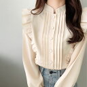 【mily bilet】トップス シャツ ブラウス オフィス 長袖 レディース きれいめ ピンタック フリル タックアウト タックイン ウエストゴム レース 着回し デイリー オフィス 事務服 オケージョン 大きいサイズ 秋 冬 クラシカルエルフ mi1139050