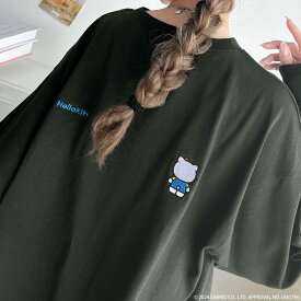 【Hello Kitty 50th Anniversary】 トップス ロンT レディース ハローキティ 綿 100％ 刺繍 クルーネック 長袖 Tシャツ キャラT ゆるっと ロングシーズン 大きいサイズ 秋 冬 クラシカルエルフ ce1320007