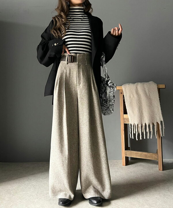 楽天市場】送料無料 ボトムス パンツ ツイード 調 ハイウエスト 2  