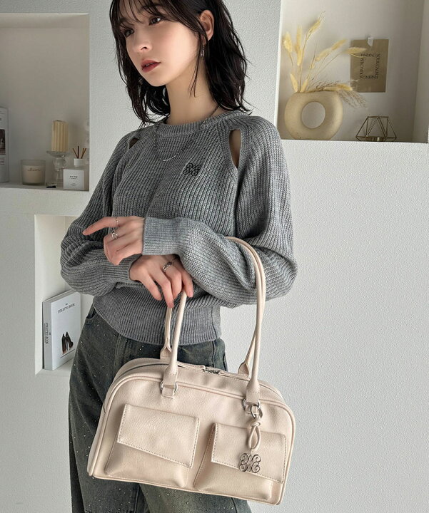 新品同様ミリーMILLYベージュラムレザーショルダーハンドバッグ通勤 
