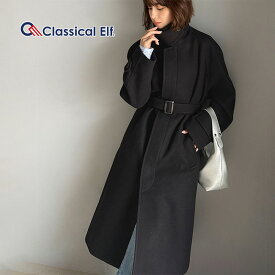 【 クラシカルエルフ classical elf 】アウター コート レディース ロング丈 ロングコート ベルト付き 比翼メルトンコート 上品 スタイリッシュ 温かい デイリーユース お洒落 クラシック 後ろスリット エレガント 大きいサイズ 秋 冬 2025aw ce1265007