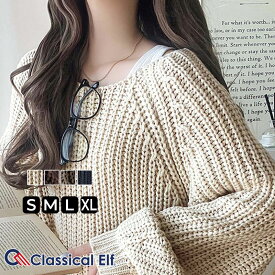 【 クラシカルエルフ classical elf 】トップス ニット レディース 秋冬 ケーブル 編み バック デザイン × ルース 片畦 ビッグ ラグラン プルオーバー 大きいサイズ 秋 冬 2025aw ce1050324