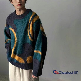 【 クラシカルエルフ classical elf 】 トップス ニット メンズ ウェーブ 柄 ダブル ジャガード シャギー ニットプルオーバー 男女兼用 ユニセックス レディース ゆるっと 秋 冬 cm1260241