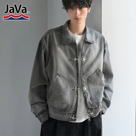 《java ジャバコラボ》 デニムジャケット メンズ アウター ジャケット ファイヤーマンフック ショート丈 無骨 ヴィンテージ感 存在感 軽やか 都会的 ワイルド スタイルアップ効果 ゆとり 10.5ozデニム 大きいサイズ 春 夏 2026ss クラシカルエルフ jo1150085