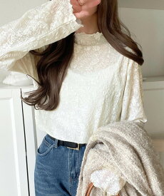 【6/11 23:59まで まとめ買いクーポン2点以上で 10％OFF 】 【 クラシカルエルフ classical elf 】 トップス Tシャツ レディース 透け感 プチ ハイ ネック 花柄 レース メロウ 長袖 華やか インナー レイヤードコーデ 大きいサイズ 秋 冬 2025aw ce1010487