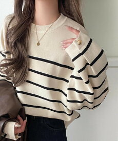 【 2/19まで 衝撃価格 超目玉 セール 4,998円 ⇒ 42%OFF 2,899円 】 【 クラシカルエルフ classical elf 】ニット レディース 長袖 トップス レディース ゆったり 上品 キチンと見え ミラノ リブ 袖先 ゴールド ボタン プルオーバー 大きいサイズ 秋 冬 2025aw ce1050331