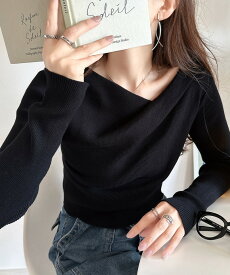 【 今だけ2点購入でさらに 10％OFF 】 【 クラシカルエルフ classical elf 】 トップス ニット レディース 胸元 ドレープ デザイン プルオーバー 肌触り 柔らか 華奢魅せ スタイルアップ 着回し ゆるっと 大きいサイズ 秋 冬 ce1260353