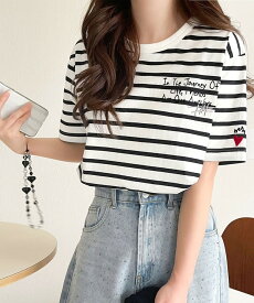 【6/11 23:59まで まとめ買いクーポン2点以上で 10％OFF 】 【sustaina+】 tシャツ レディース 半袖 半袖 クルーネック らくがき 刺繍 オーガニックコットン 綿100％ シルケット風 デザイン刺繍 天竺素材 ボーダー 大きいサイズ 2025SS ce1260396