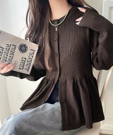 【 クラシカルエルフ classical elf 】 カーディガン レディース 秋 トップス リブ編み フリル ペプラム …
