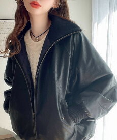 【6/11 23:59まで まとめ買いクーポン2点以上で 10％OFF 】 《javaジャバコラボ》 トップス アウター レディース リブタートル フェイクレザー ジャケット ユニセックス メンズ ビッグシルエット 大きいサイズ 秋 冬 クラシカルエルフ jv1070055