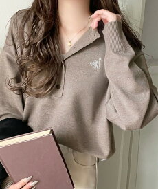 《java ジャバコラボ》ニット レディース 長袖 トップス レディース ヘンリーネック 胸元刺繍 映える 主役級 ヘビロテ シンプル 配色刺繍 着心地抜群 カジュアル 上品見え ストレスフリー お洒落 カジュアル 大きいサイズ 秋 冬 2025aw クラシカルエルフ jv1240110