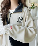 《java ジャバコラボ》 スウェット レディース トップス ふんわり 暖か 軽快 レトロ スポーティ アノラッ…