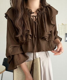 【mily bilet】トップス ブラウス レディース 前後2WAY ピコレース フリル襟 コットンボイル ラッフルデザイン キャンディースリーブ シアー感 薄手素材 上品 可愛らしい ふわっと フェミニン 華奢見え 上品 大きいサイズ 秋 冬 2025aw クラシカルエルフ mi1019099