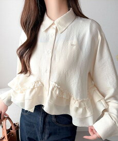 4/20 23:59まで まとめ買いクーポンで2点で5％OFF| 【mily bilet】 ブラウス レディース おしゃれ トップス 裾フリルブラウス 長袖 甘い エレガント カジュアル フェミニン 軽い 甘め トレンド感 大きいサイズ 春 夏 2026ss クラシカルエルフ mi1019136
