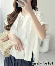 【 mily bilet 】トップス Tシャツ レディース スリット 入り タック デザイン カットソー 半袖 着回し ゆるっと オーバーサイズ 大きいサイズ 春 夏 2026ss クラシカルエルフ mi1329074