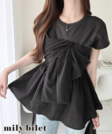 【mily bilet】 トップス Tシャツ レディース リボン ビスチェ ドッキング Tee 半袖 アシンメトリーデザイン 大きいサイズ 春 夏 2026ss クラシカルエルフ mi1019145