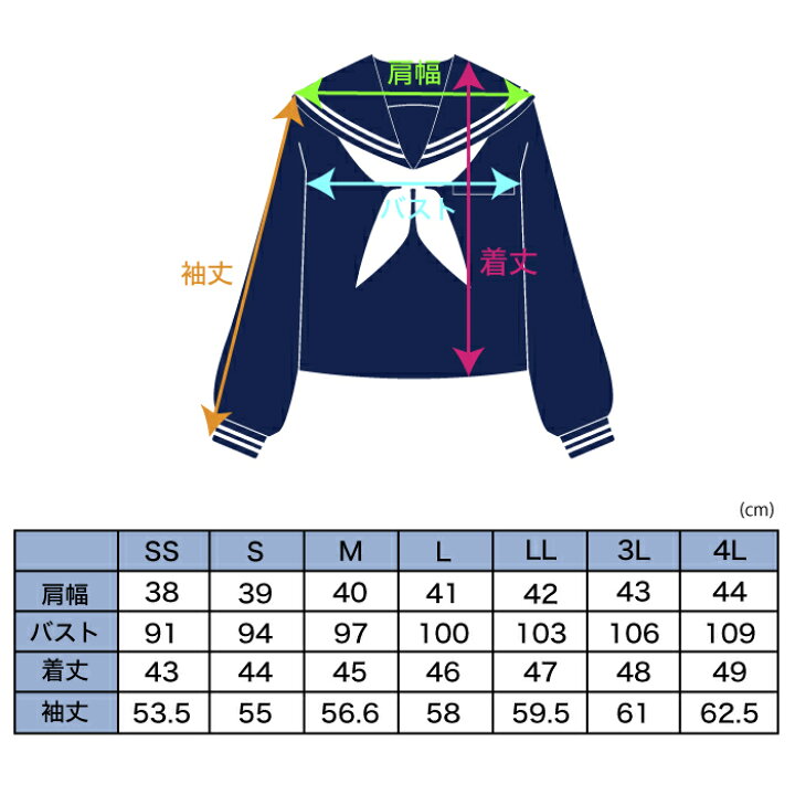 楽天市場 サイズアップ 長袖セーラー服 紺 付属品付 前開きジッパー ウォッシャブル 洗濯可能 ３本線 冬用 高校生 中学生 学生服 ネイビー 女子 女の子 上衣 Ss S M L Ll 3l 4l 大きいサイズ対応 スクールファッション Classroom