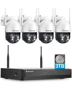 Jennov 防犯カメラ 屋外 ワイヤレス 500万画素対応 4台セット AI人体検知 自動追尾機能 3TBHDD内蔵 24時間録画 360°全方位監視 屋外防犯カメラ IP67防水 WIFI 無線 監視カメラ 室内 双方向音声 夜間カ