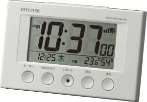 リズム(RHYTHM) 目覚まし時計 電波時計 温度計・湿度計付き フィットウェーブスマート 白 7.7×12×5.4cm 8RZ166SR03
