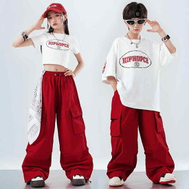 子供用 ダンス衣装 セットアップ 半袖トップス &amp; カーゴパンツ 上下セット ヒップホップ ジャズダンス 男の子 女の子 練習着 レッスン着 普段着