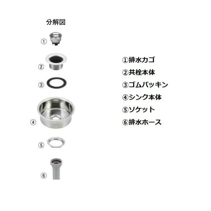 楽天市場】スギコ 18−8 丸型平底シンクセット (共栓・ジャバラホース 