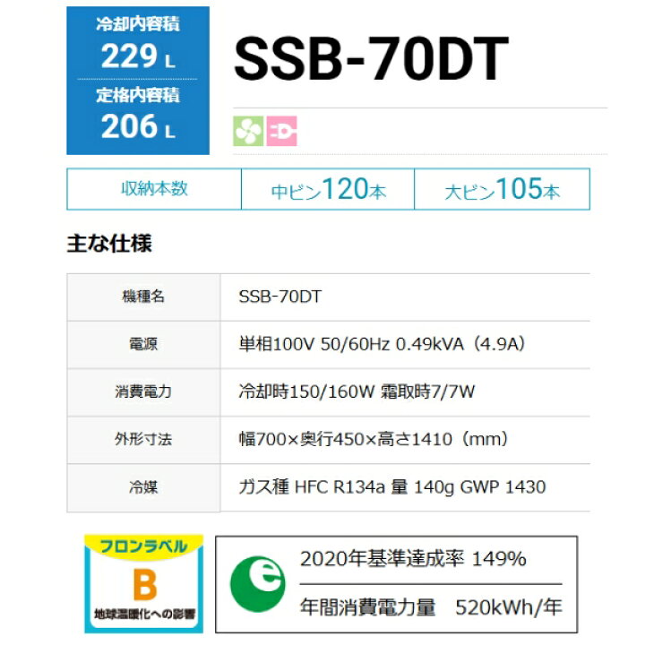楽天市場】ホシザキ 小形冷蔵ショーケース SSB-70DT｜内容積 206L｜単 