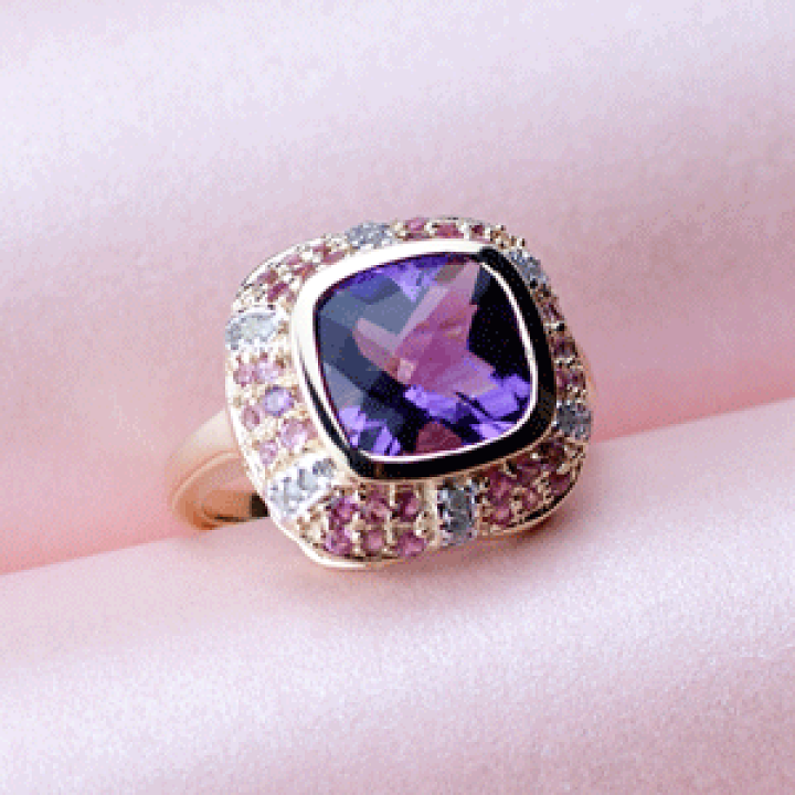 GSTV アメジスト トルマリンリング La brillante K18WGピンクトルマリン アメジストフラワーリング 静岡県三島市