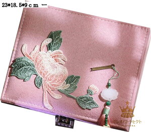 花柄刺繍木製アンティークジュエリー収納ボックス レディース宝石箱 アクセサリーボックス 小物入れ 首飾りピアスネックレス収納