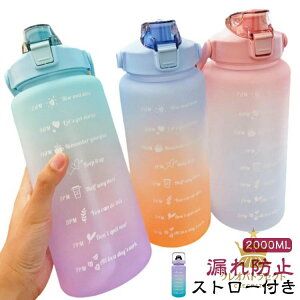 水筒 ウォーターボトル 子供 2L 軽量 大容量 ストロー付き 携帯便利 2リットル 大人 スポーツ タイムマーカー付き 漏れ防止 目盛り付き 直飲み 女の子 男の子 おしゃれ かわいい 女子 プラス