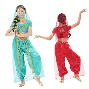 子供 ベリーダンス衣装 アラジン ジャスミン風 ハロウィン コスプレ キッズ 女の子 半袖 ショート丈トップス アラジンパンツ ベリー 衣装 コスチューム 仮装 パーティー アラビアン衣装 余