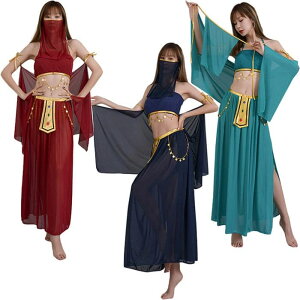 ベリーダンス 衣装 レディース セットアップ アラジン エスニック セクシー 古典ダンス レッスン キャミソール スカート スリット ベール ショール 飄逸 練習着 コスチューム コスプレ衣装