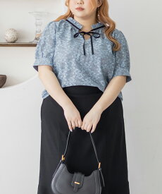 大きいサイズ レディース CLETTEオリジナル★配色レースリボンタイブラウス 【LLサイズ・3Lサイズ・4Lサイズ】【大きいサイズ・レディース】13号・15号・17号・19号・21号・23号