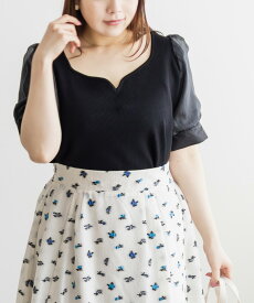 大きいサイズ レディース CLETTEオリジナル★シアー袖ハートネックニット 【LLサイズ・3Lサイズ・4Lサイズ】【大きいサイズ・レディース】13号・15号・17号・19号・21号・23号