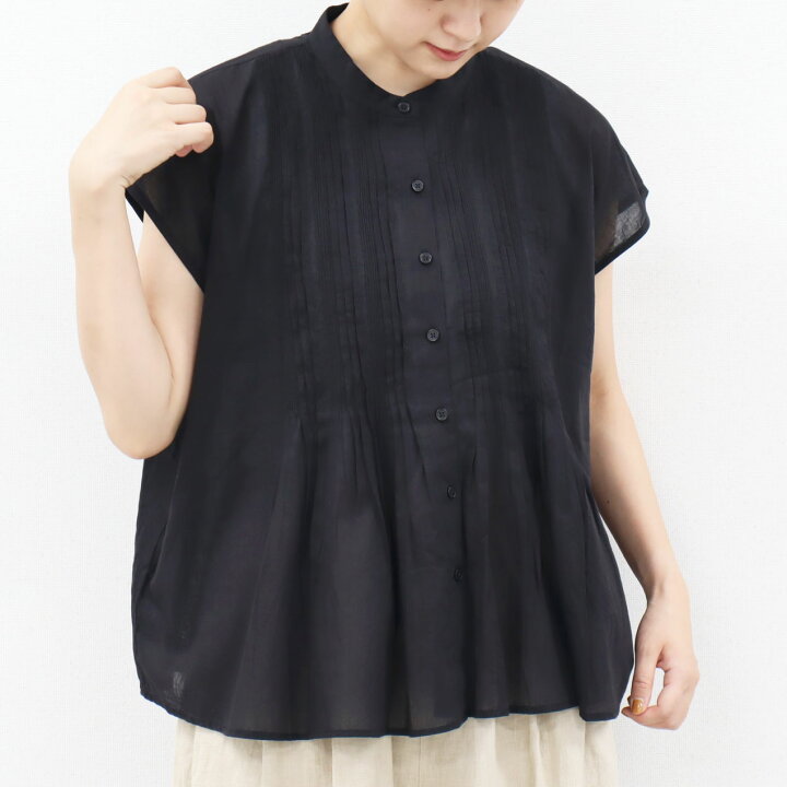 maison de soil コットンボイルフレンチスリーブピンタックブラウス 