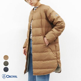 2025秋冬♪ オーシバル ライト ダウン コート ノーカラー クルーネック ラウンドネック レディース ゆったりサイズ ミドル オーチバル ORCIVAL