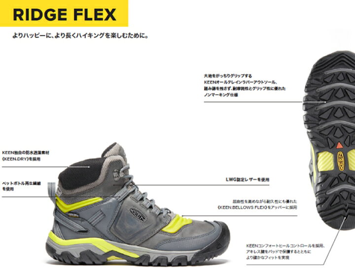 楽天市場】【ポイント9倍!】キーン KEEN RIDGE FLEX MID WP M リッジ フレックス ミッド ウォータープルーフ 1024911 濃灰黒 防水 登山靴 ハイキングシューズ メンズ : クリックマーケット