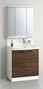 クリナップ洗面ドレッサー『ファンシオ』75cmプラン6 M-753NFNE(3面鏡ミラー、LED)+BNFH75TNTCWC3LBI(開き扉タイプ)バーントウォールナット扉 W75xH195(190)xD57.5cm メーカー便にてお届け。会社、個